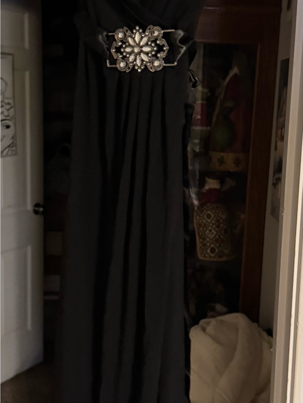 Scarlett Black Maxi  Dress with Jeweled Waist Detail. Small